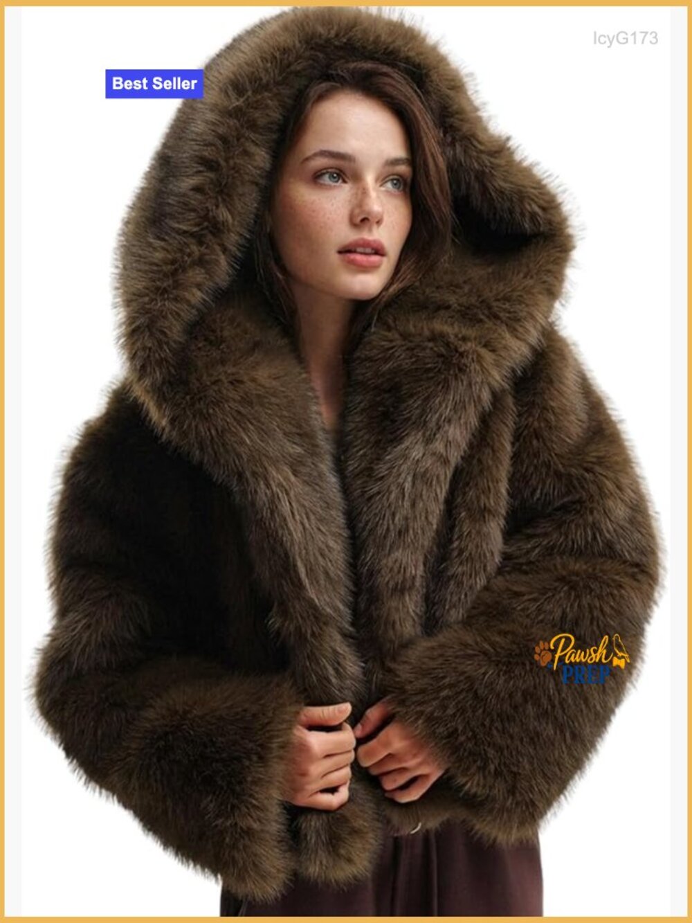 Faux Fur Coat with Hood Open Front Fluffy Cropped Jacket Winter